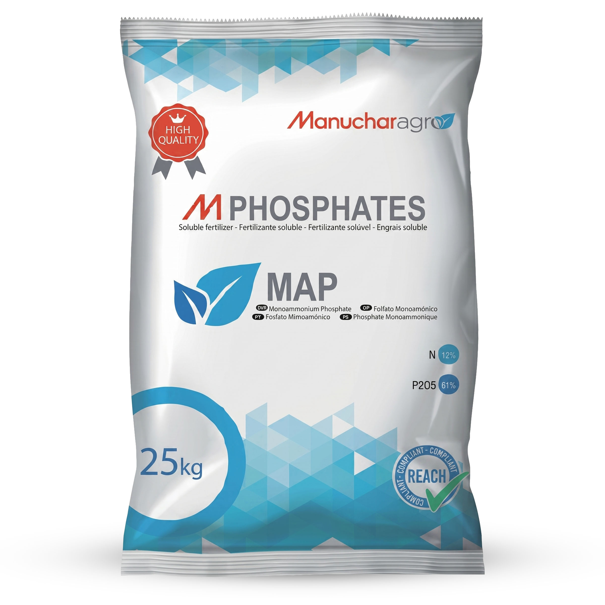 MAP Monoammonium Phosphate 25kg white bag by Manucharagro - Belgium imported 100% water soluble fertilizer N12 P2O5 61 for crops vegetables and fruits Pakistan