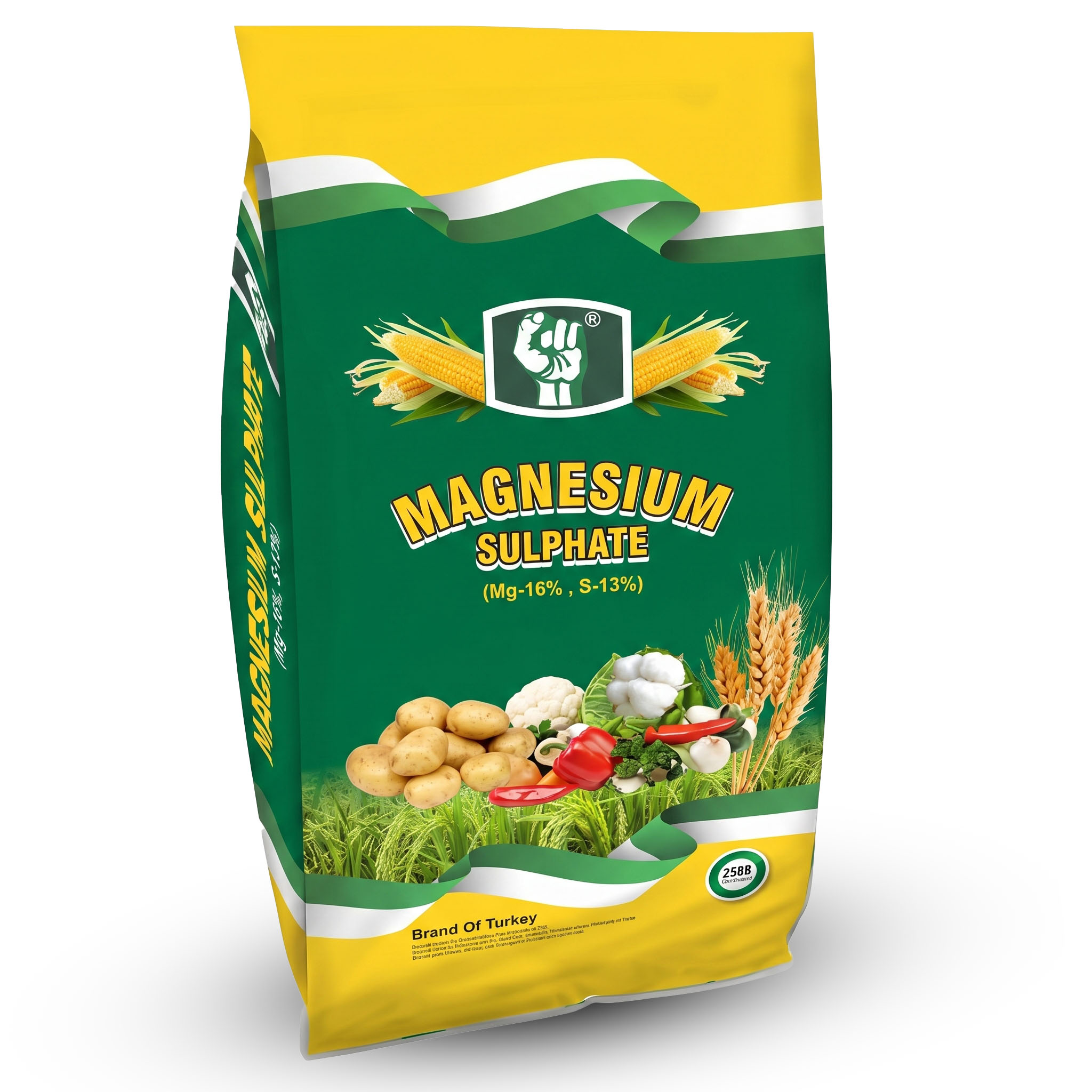Magnesium Sulphate fertilizer 25kg green yellow bag - Turkish imported Mg 16% Sulphur 13% for corn wheat cotton potato and vegetables in Pakistan